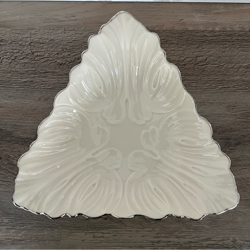 Vtg Lenox Special Edition Triangle Leaf Shape Candy Dish “Rare Silver Trimming”